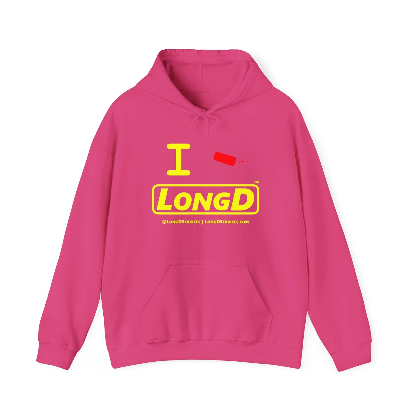 I Firecracker LongD® Reverse Logo Hoodie red firecracker (no blue or white)