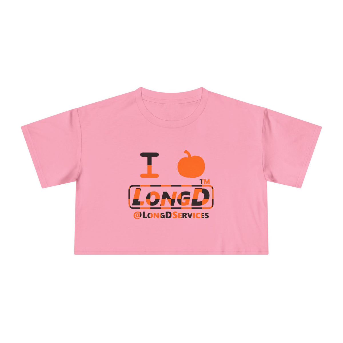 I pumpkin LongD Tag positive checkered logo crop tee
