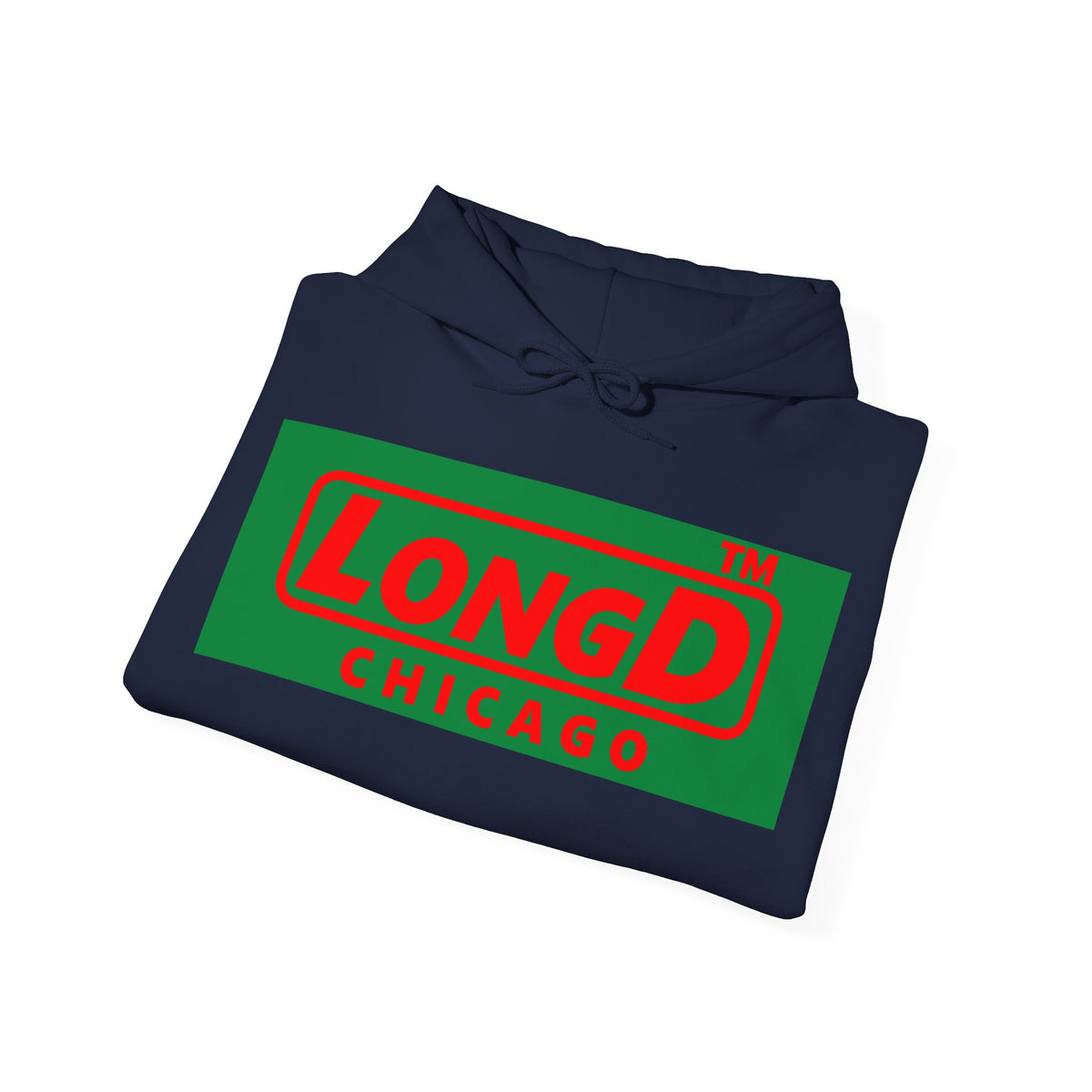 LongD Chicago logo positive red on negative green (Xmas colors) hoodie