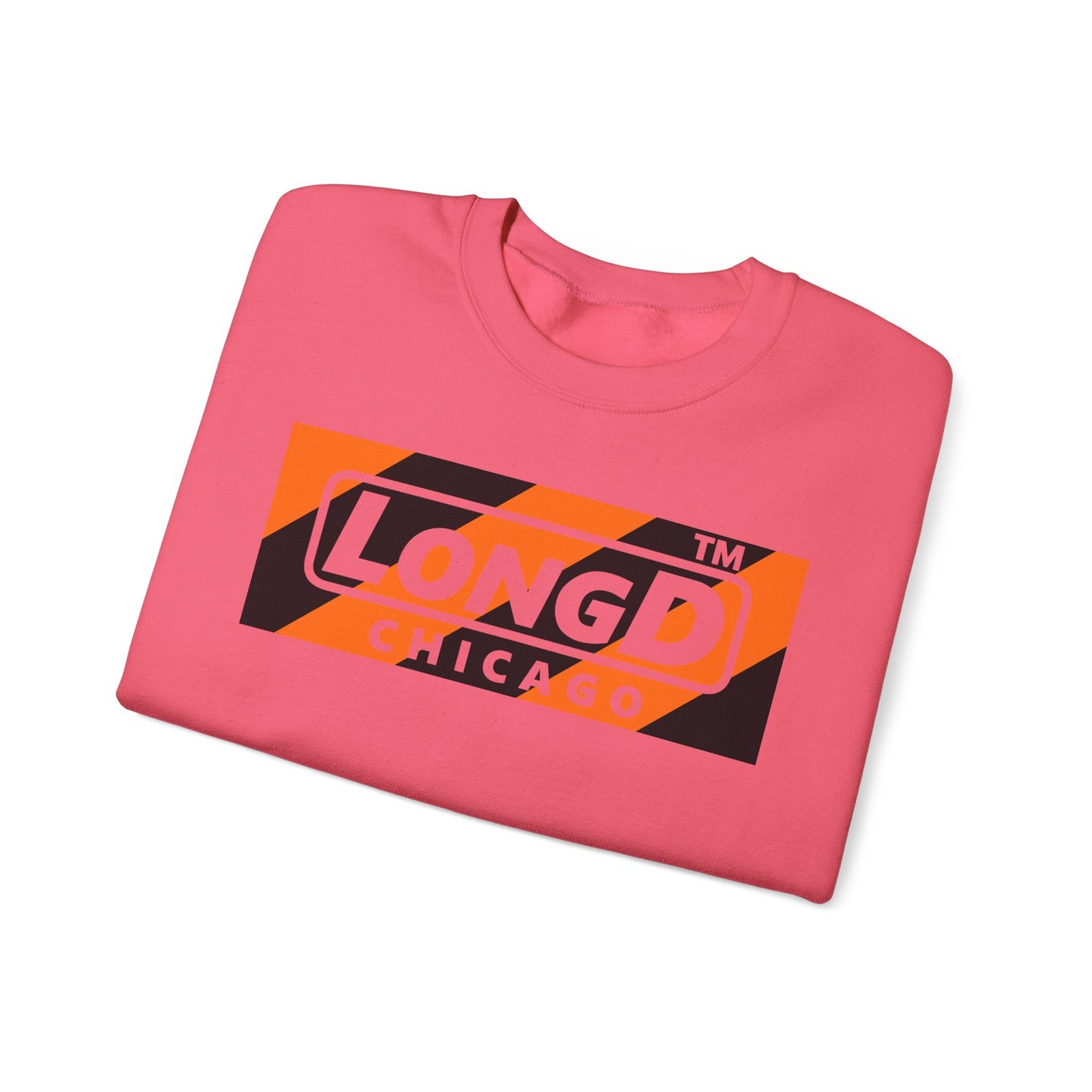 LongD Chicago negative diagonal 6-striped front-back logo (Halloween colors) crewneck sweatshirt