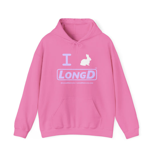 I Bunny LongD® Logo Hoodie Pastel purple text (White Easter Bunny)