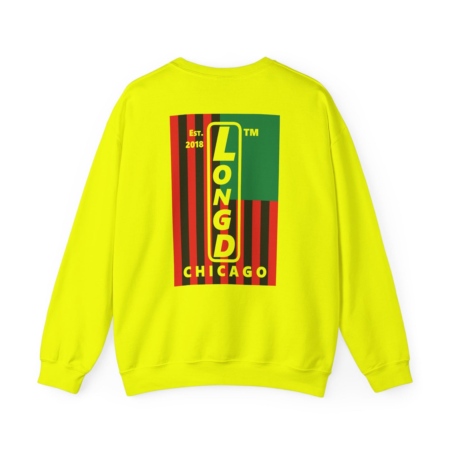 LongD negative cropped flag single-breasted front-back Chicago upright logo crewneck sweatshirt (Juneteenth colors)