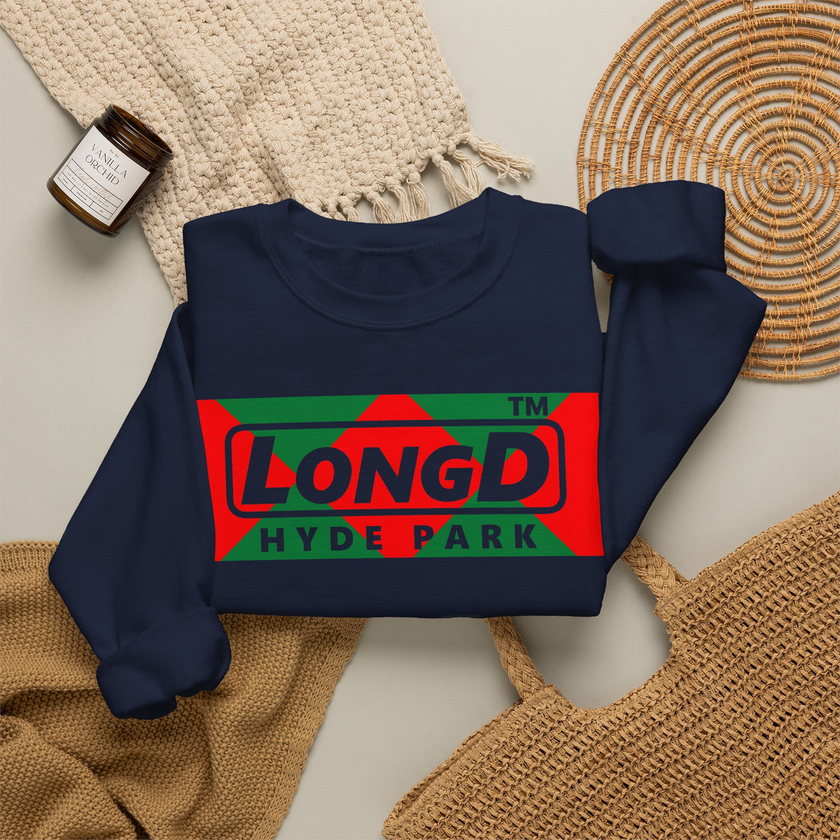 LongD Hyde Park negative big argyle logo (Xmas colors) crewneck sweatshirt