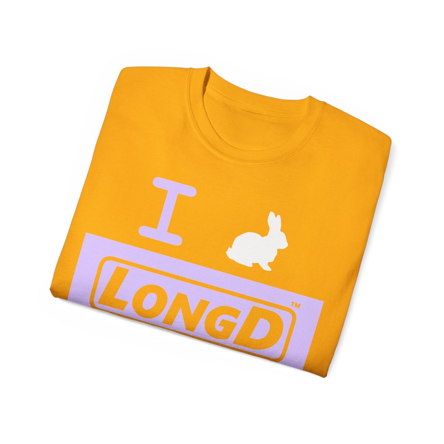 I Bunny LongD® Logo Cotton Tee Easter pastel purple negative text (white Easter Bunny)