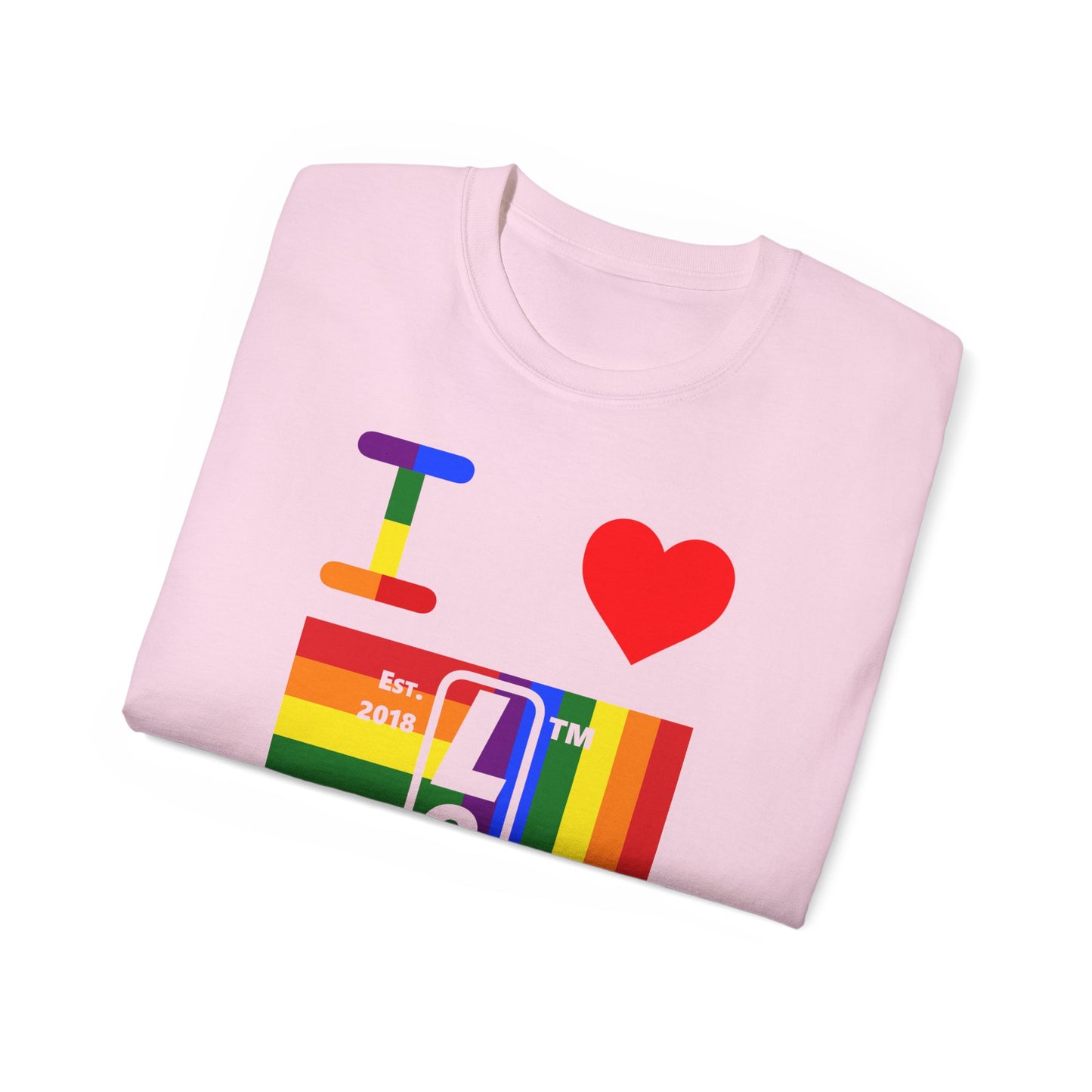 I Luv LongD Cotton Tee negative windmill Hyde Park upright logo (Pride colors)