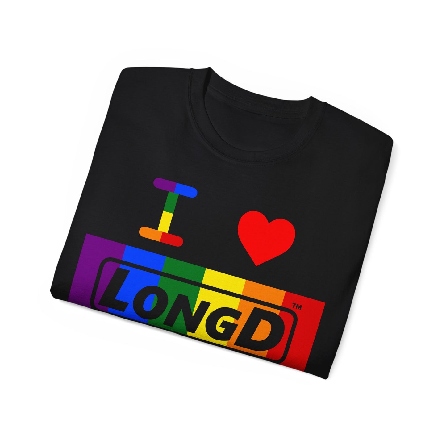 I Luv LongD® Logo Cotton Tee Pride rainbow negative text