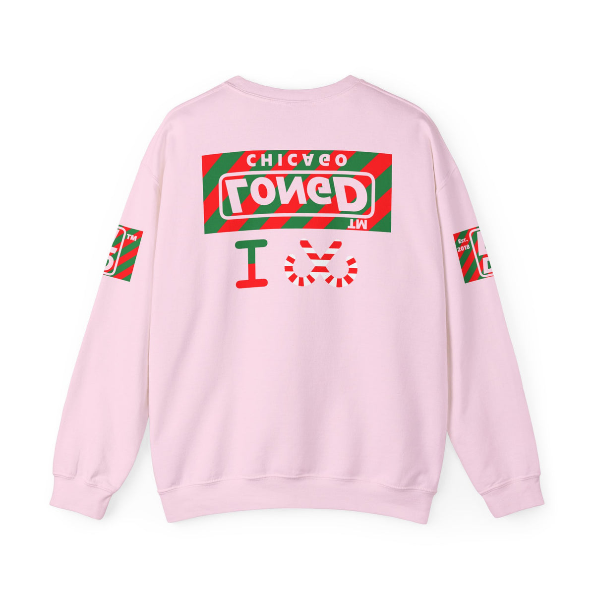 I candy cane LongD Chicago negative 12-striped 4-print logo crewneck sweatshirt