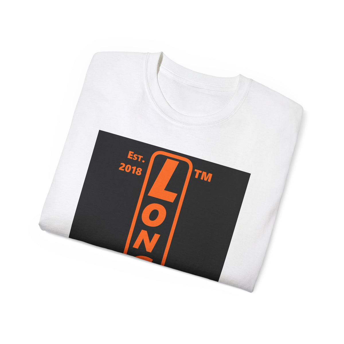 LongD Tag upright front-back logo orange (FE7518) on Black (000000) cotton tee