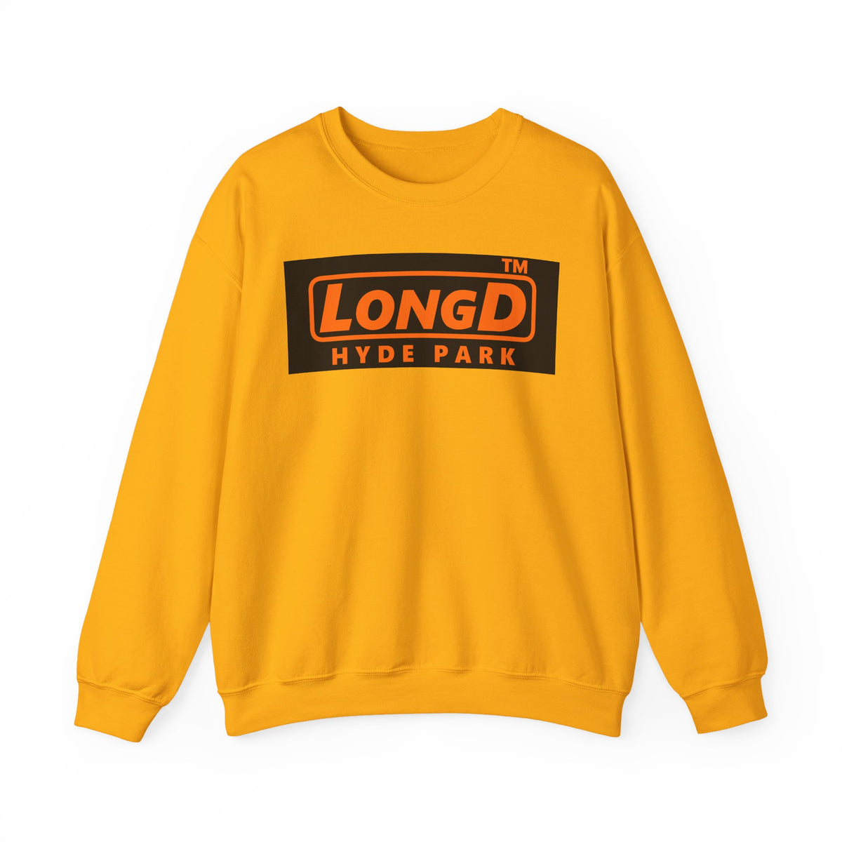 LongD Hyde Park logo orange (FE7518) on Black (000000) (Halloween colors) crewneck sweatshirt