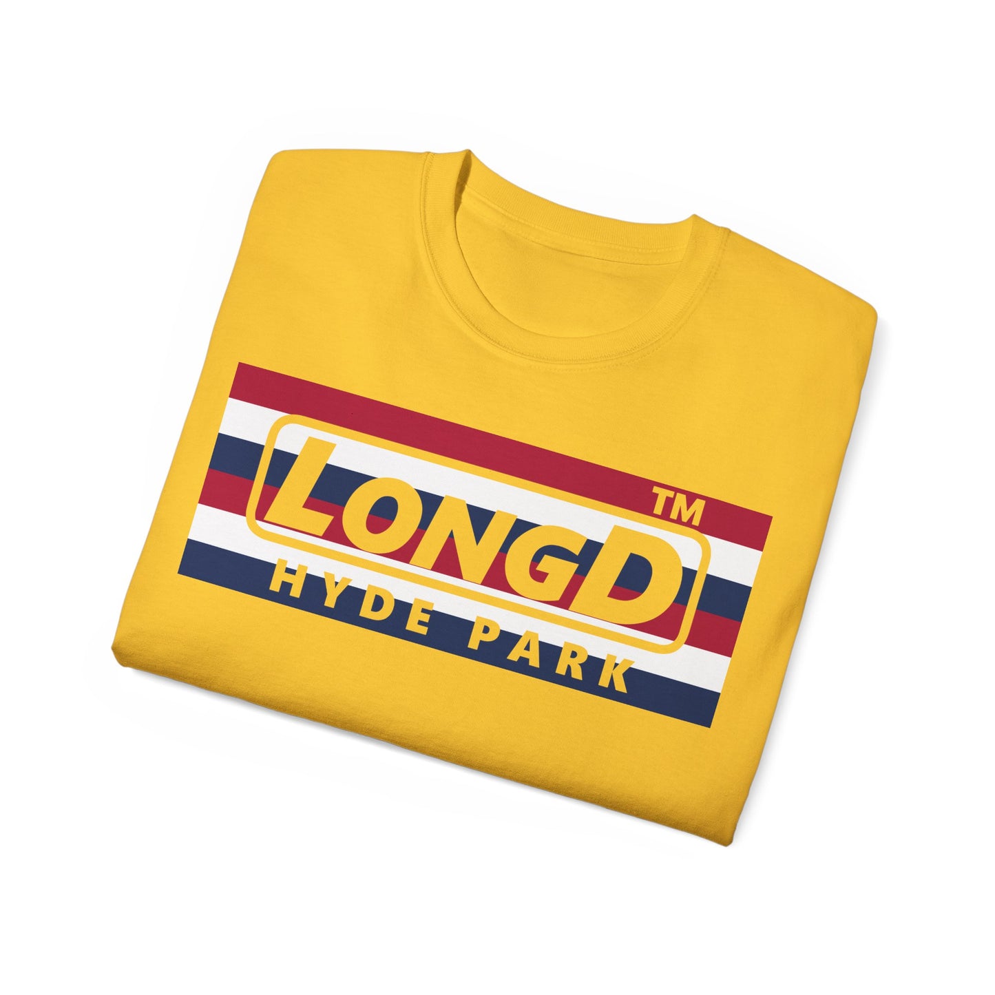 LongD negative horizontal 6-striped Hyde Park logo cotton tee (patriotic colors)