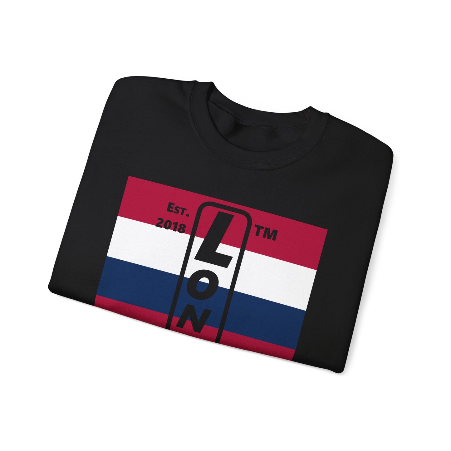LongD negative horizontal 6-striped Chicago logo crewneck sweatshirt (patriotic colors)