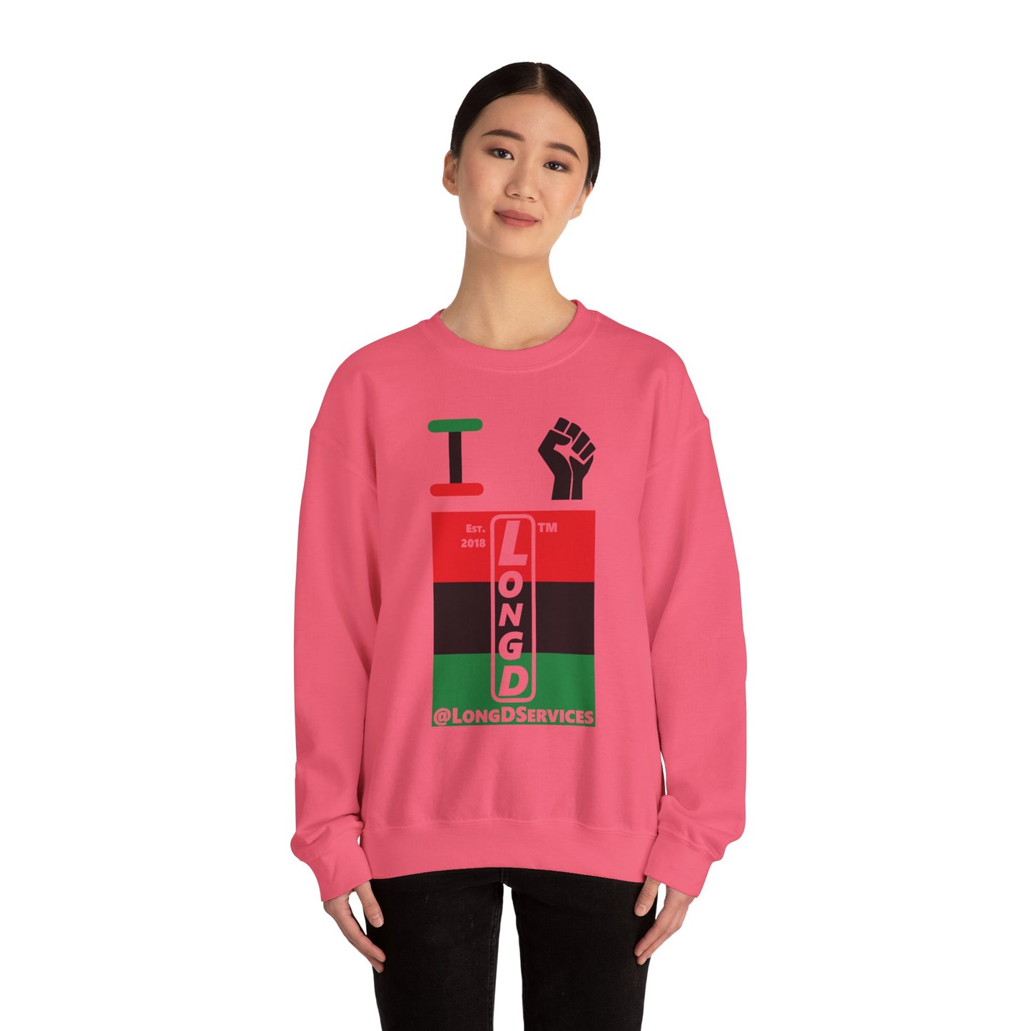 I Fist LongD negative horizontal 3-striped tag upright logo crewneck sweatshirt