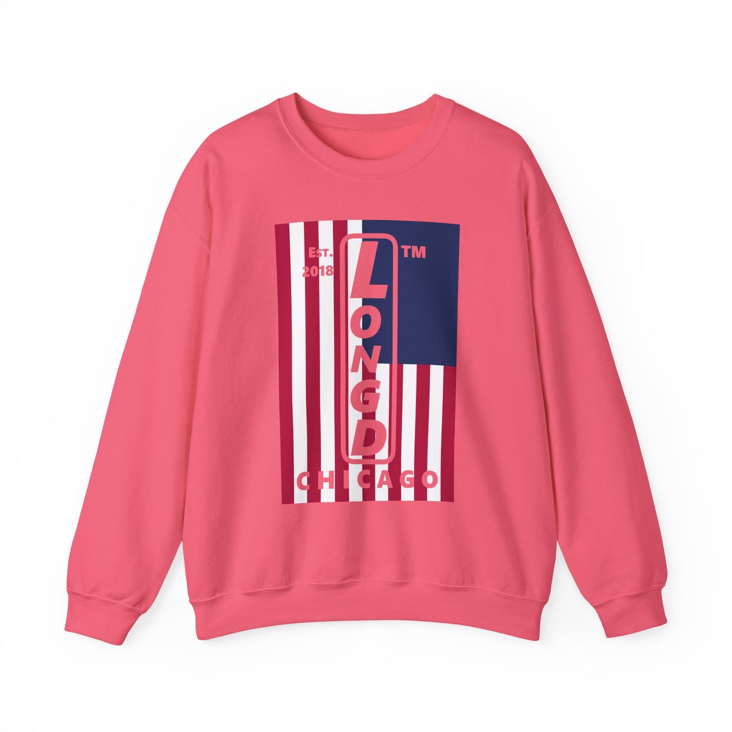 LongD negative cropped flag Chicago logo crewneck sweatshirt (patriotic colors)