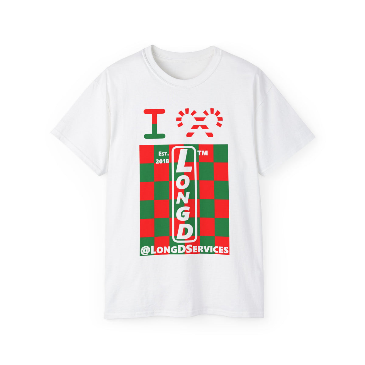I candy cane LongD Tag negative upright checkered logo cotton tee