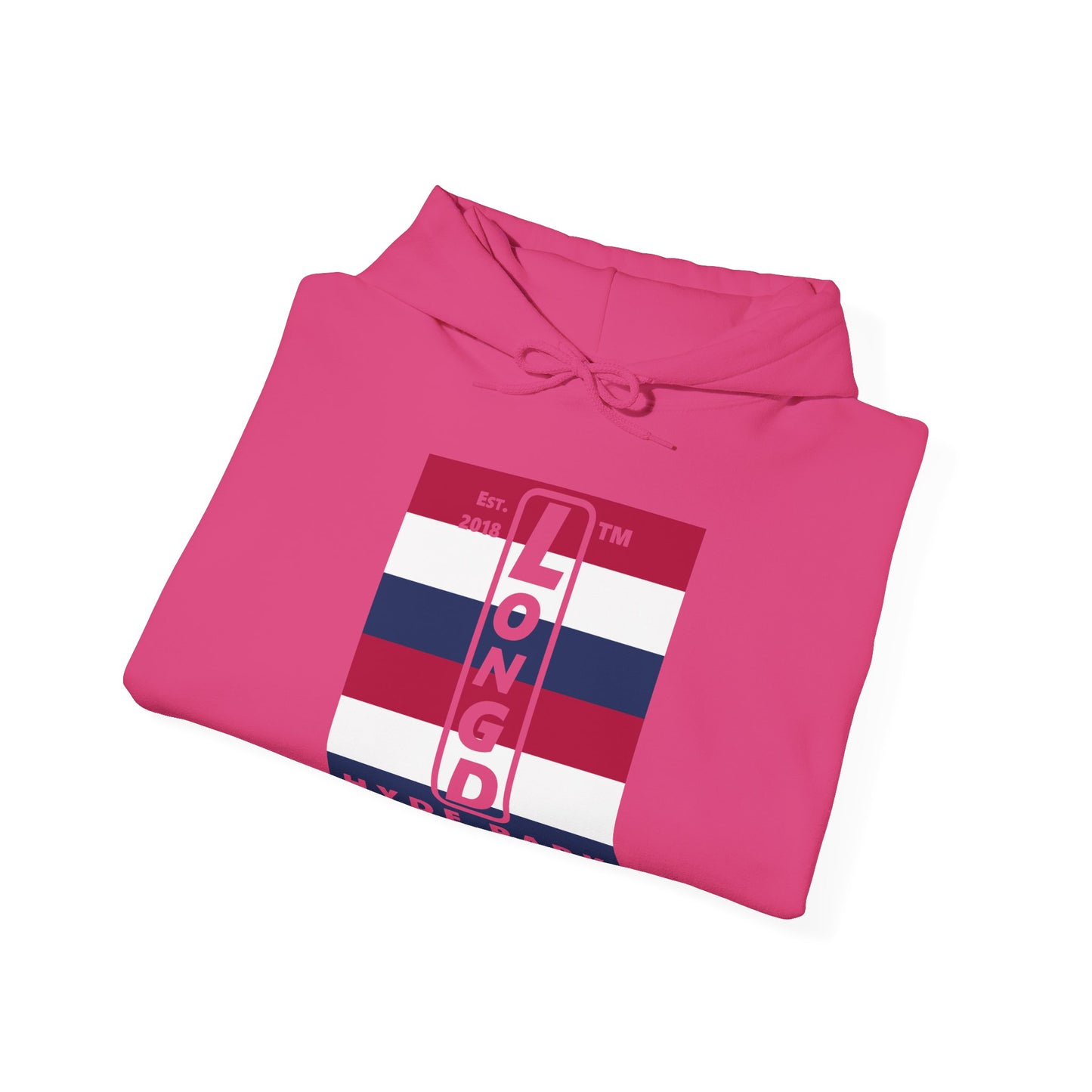 LongD® negative horizontal 6-striped upright Hyde Park logo hoodie (Patriotic colors)