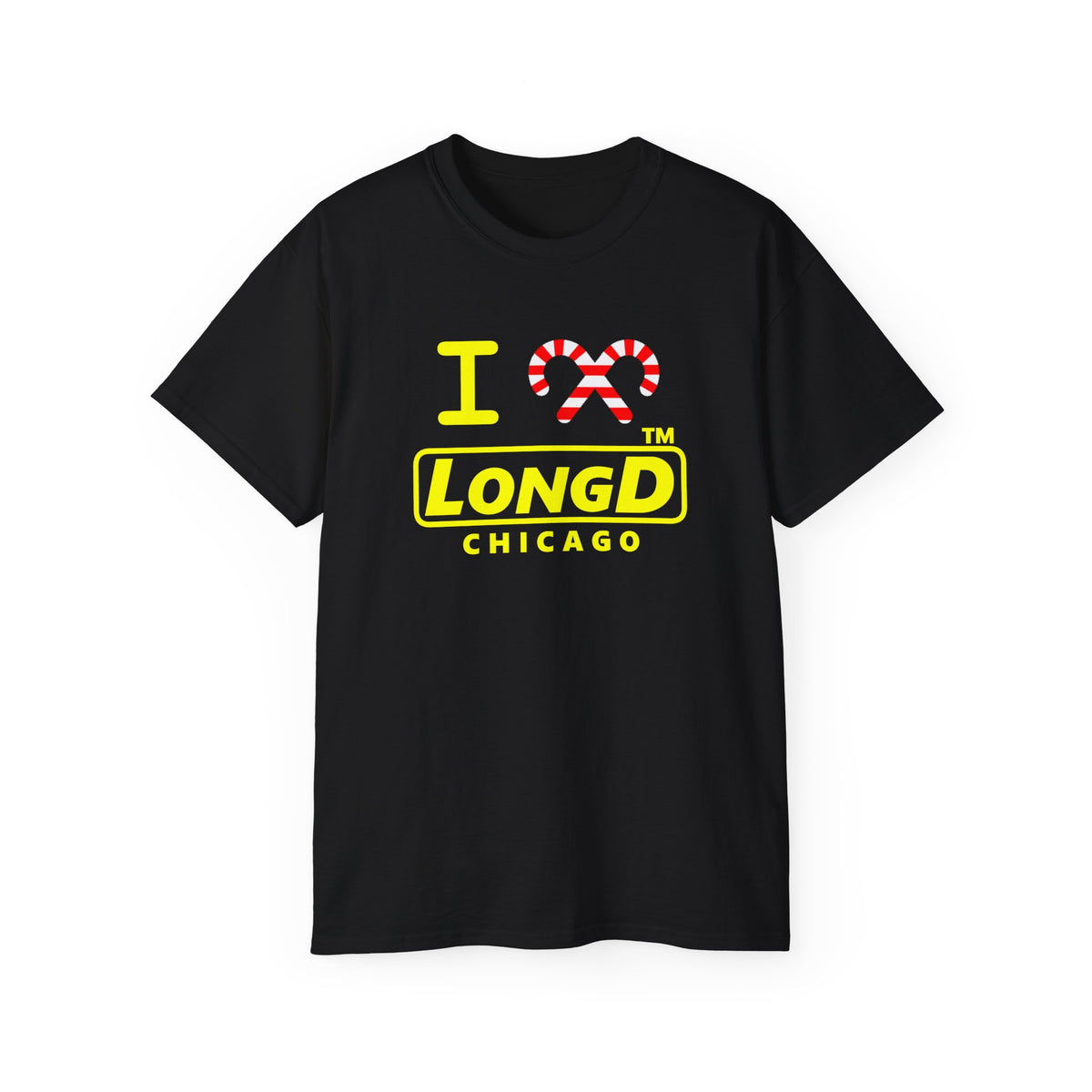 I candy cane LongD Chicago positive alternate basic yellow logo cotton tee