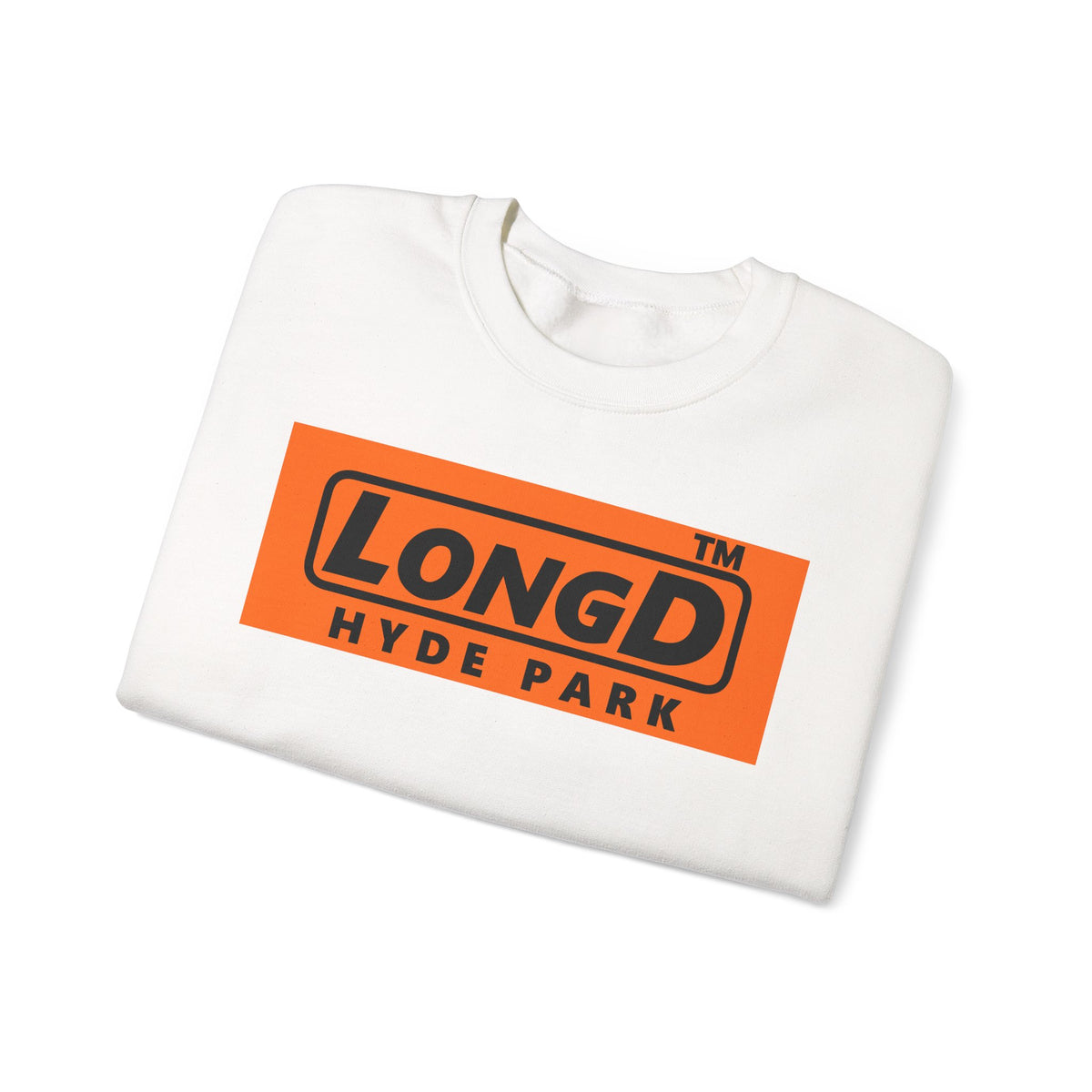 LongD Hyde Park logo Black (000000) on orange (FE7518) (Halloween colors) crewneck sweatshirt