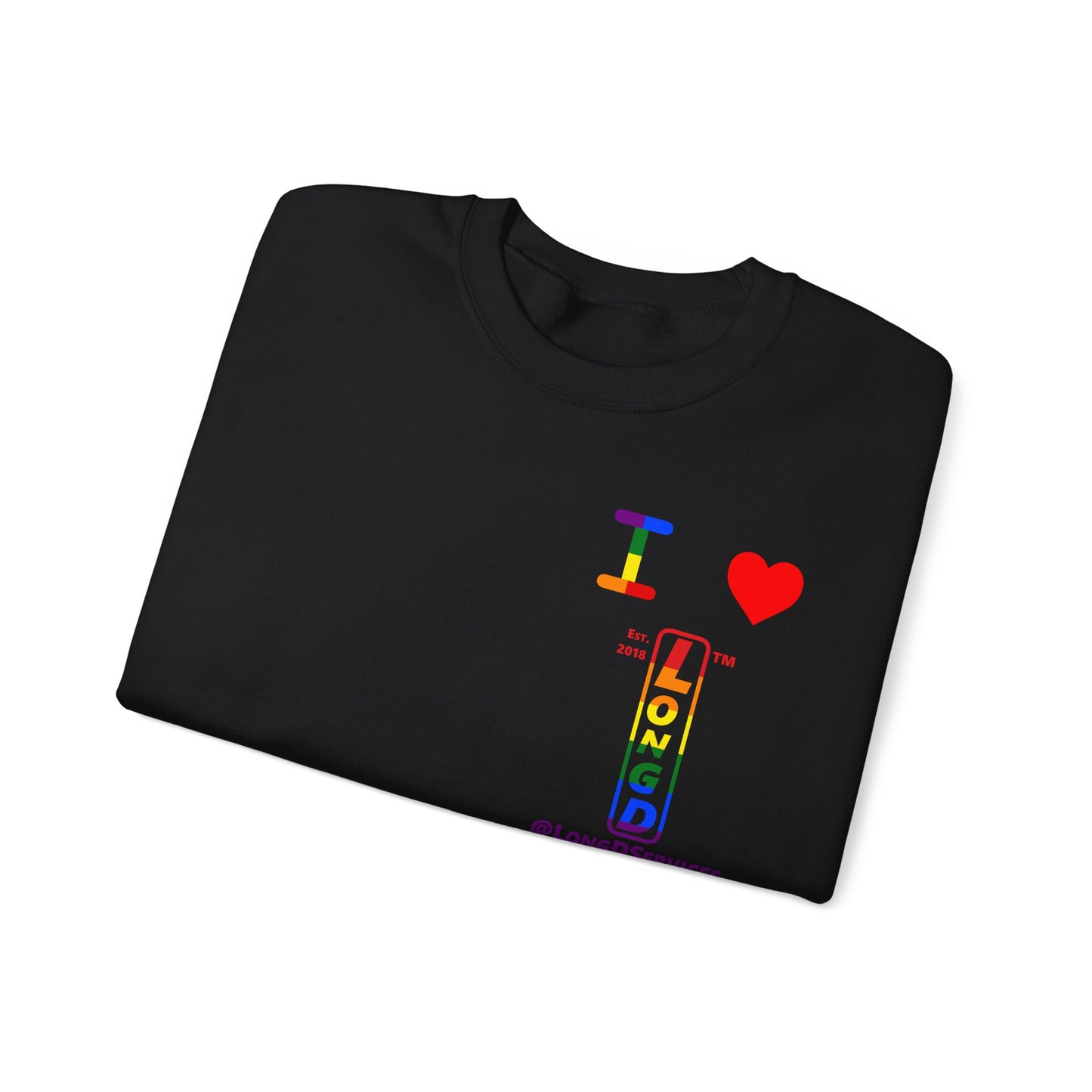 I Luv LongD positive horizontal 6-striped tag upright 4-print single-breasted logo crewneck sweatshirt