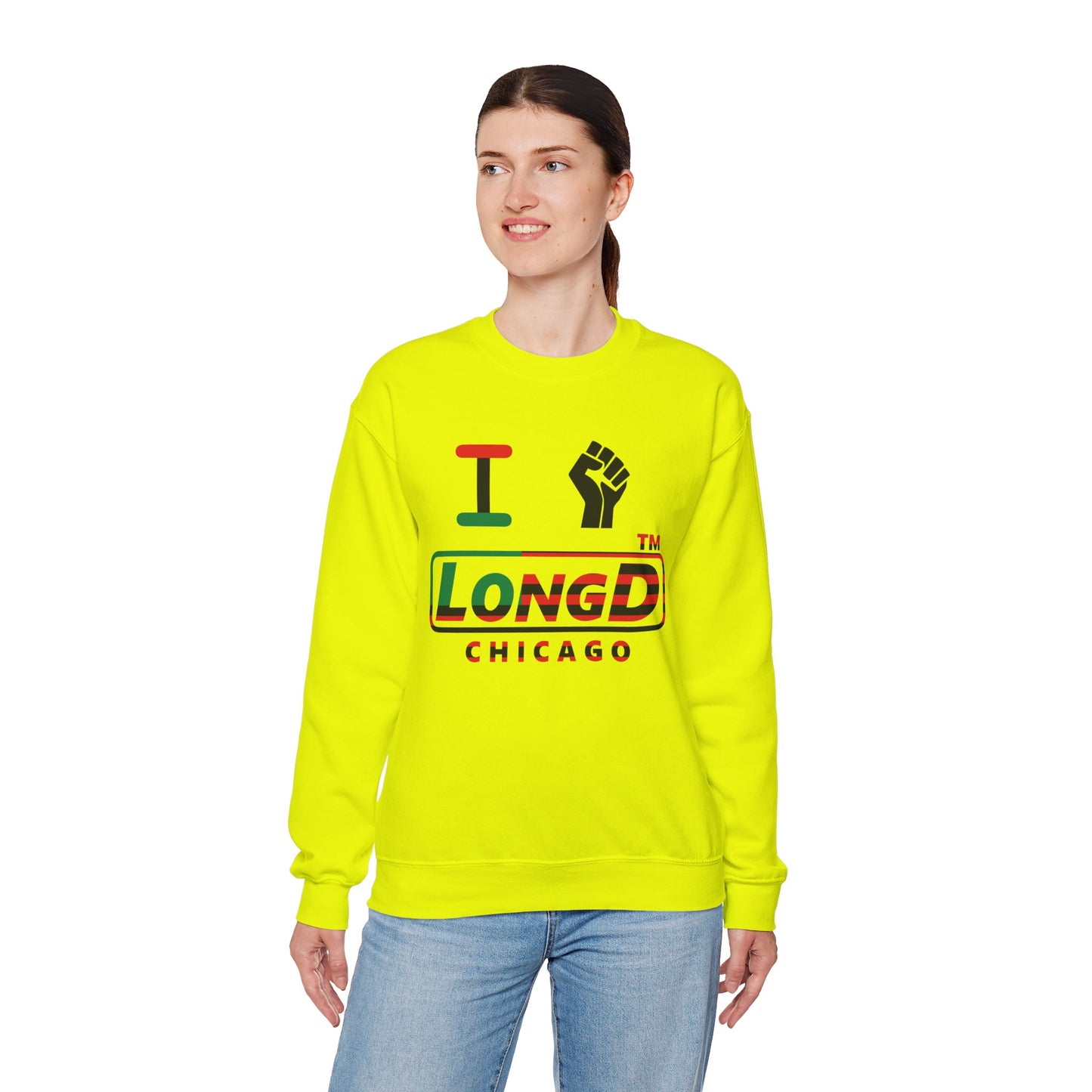 I fist LongD positive flag Chicago logo crewneck sweatshirt