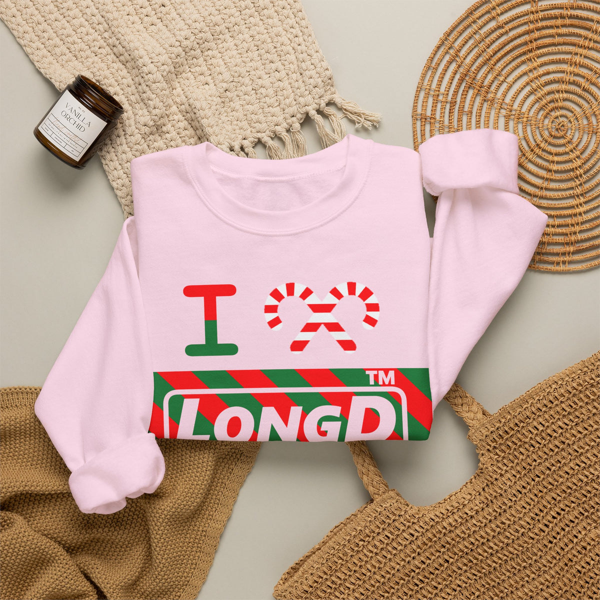 I candy cane LongD Hyde Park negative 12-striped 4-print logo crewneck sweatshirt