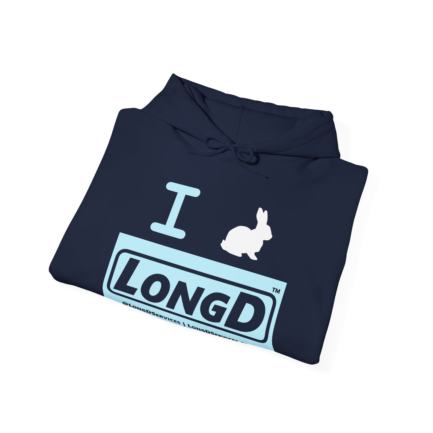 I Bunny LongD® Logo Hoodie Pastel blue negative text (White Easter Bunny)