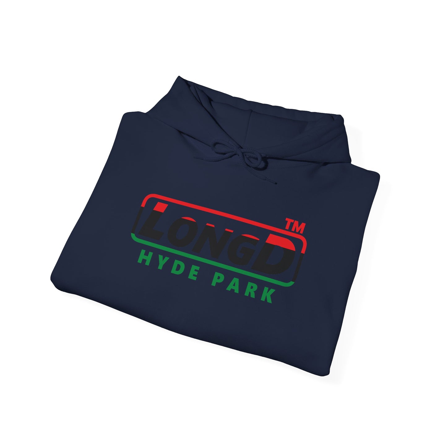 LongD® positive horizontal 3-striped Hyde Park logo Hoodie (Juneteenth colors)