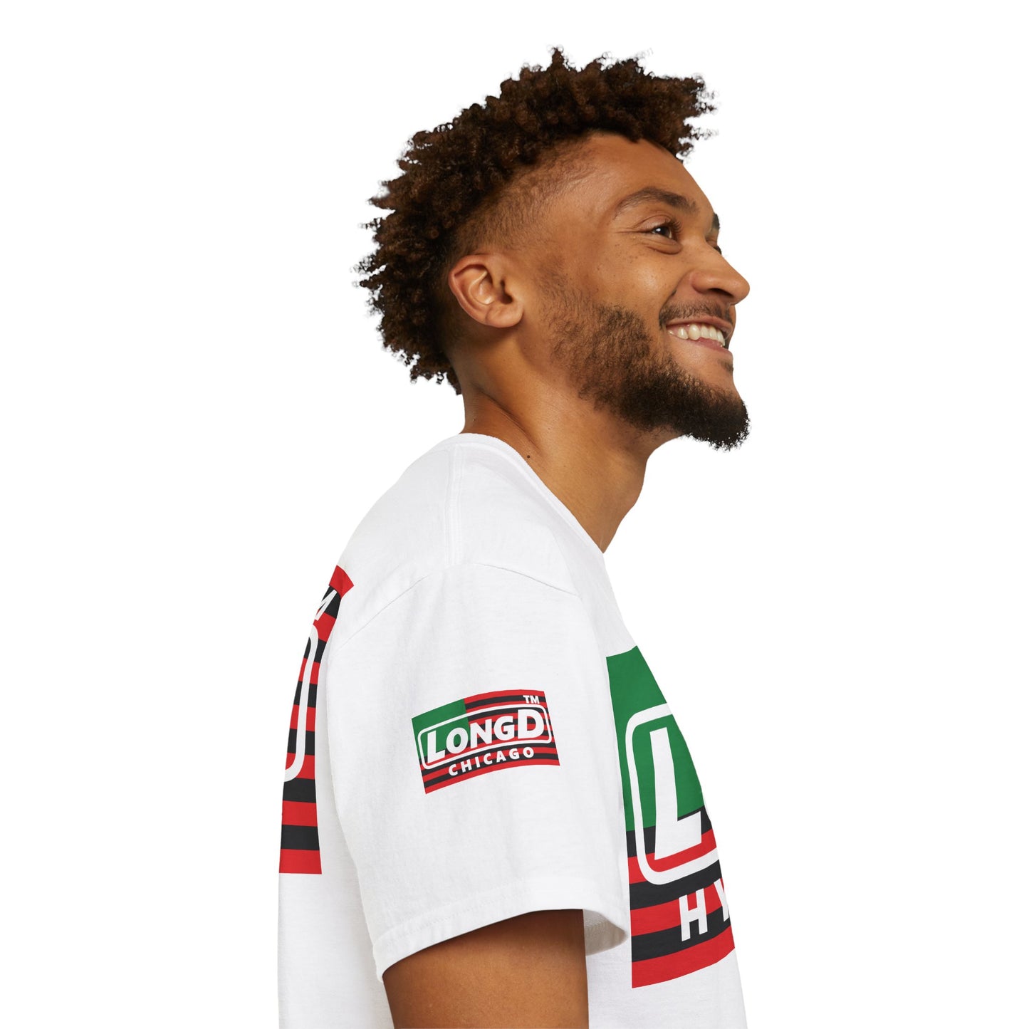 LongD negative flag Hyde Park logo 4-print cotton tee (Juneteenth colors)