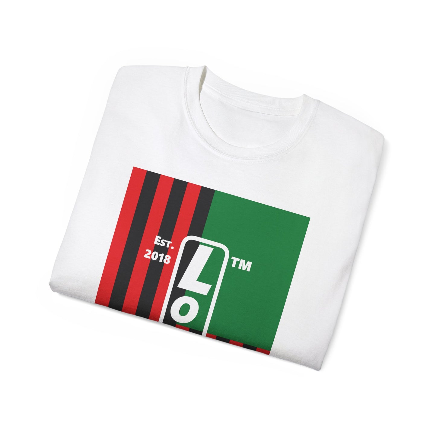 LongD Cotton Tee negative flag Hyde Park upright logo (Juneteenth colors)