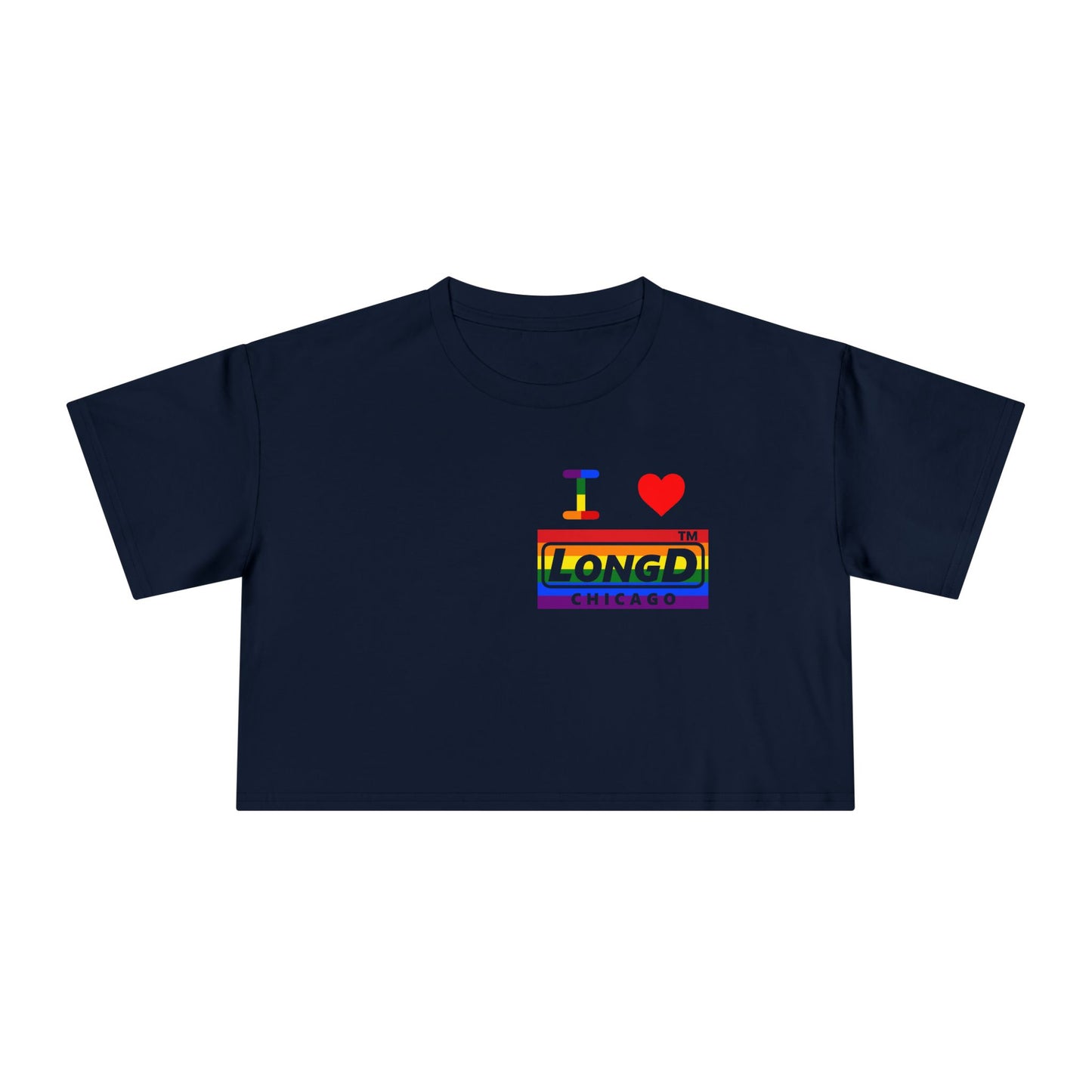 I Luv LongD negative horizontal 6-striped single-breasted Chicago logo reverse front-back crop tee (Pride colors)