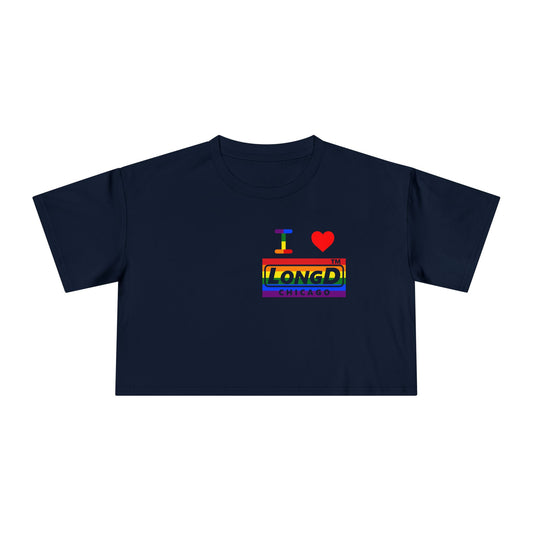 I Luv LongD negative horizontal 6-striped single-breasted Chicago logo reverse front-back crop tee (Pride colors)