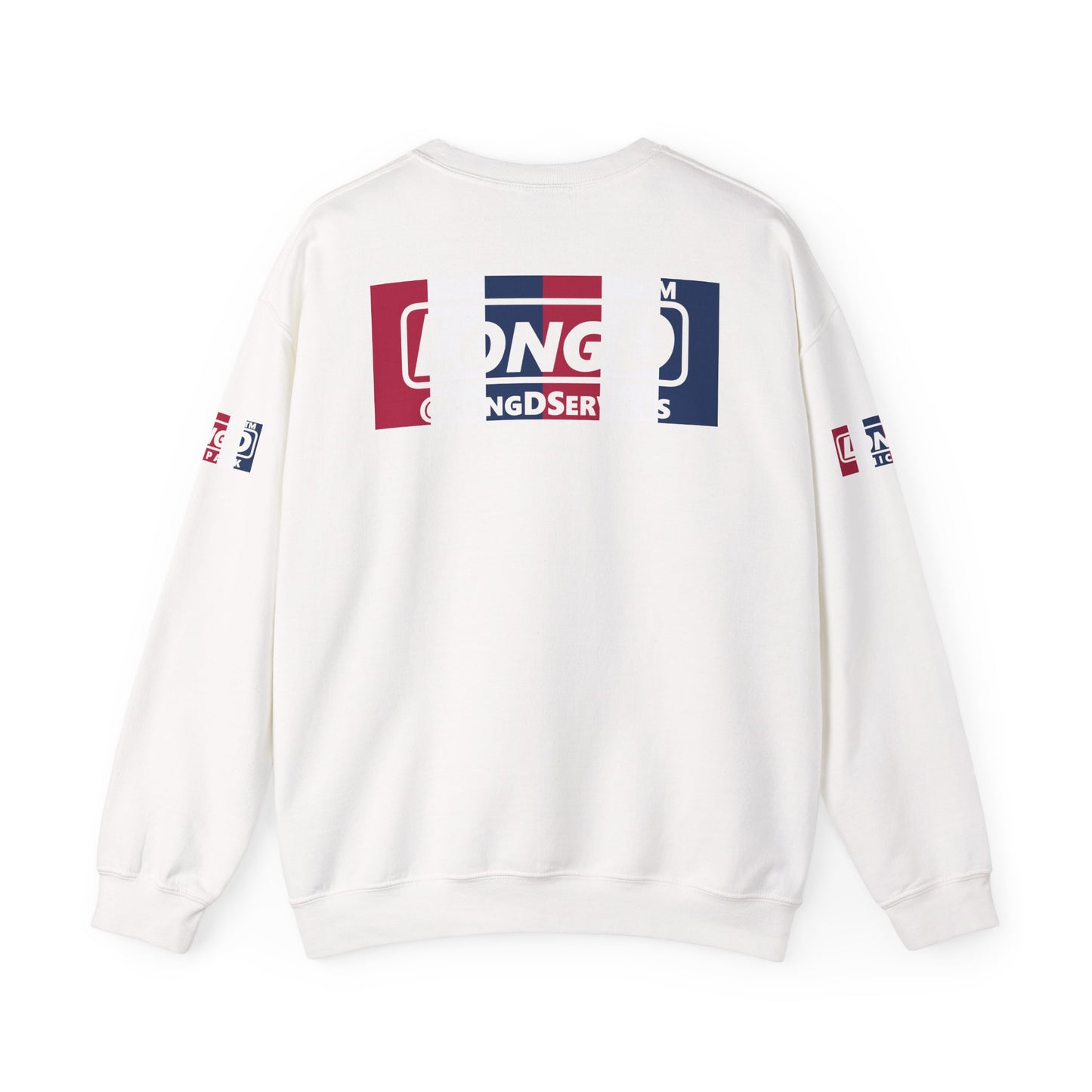 I firecracker LongD positive vertical 6-striped 4-print Hyde Park logo crewneck sweatshirt