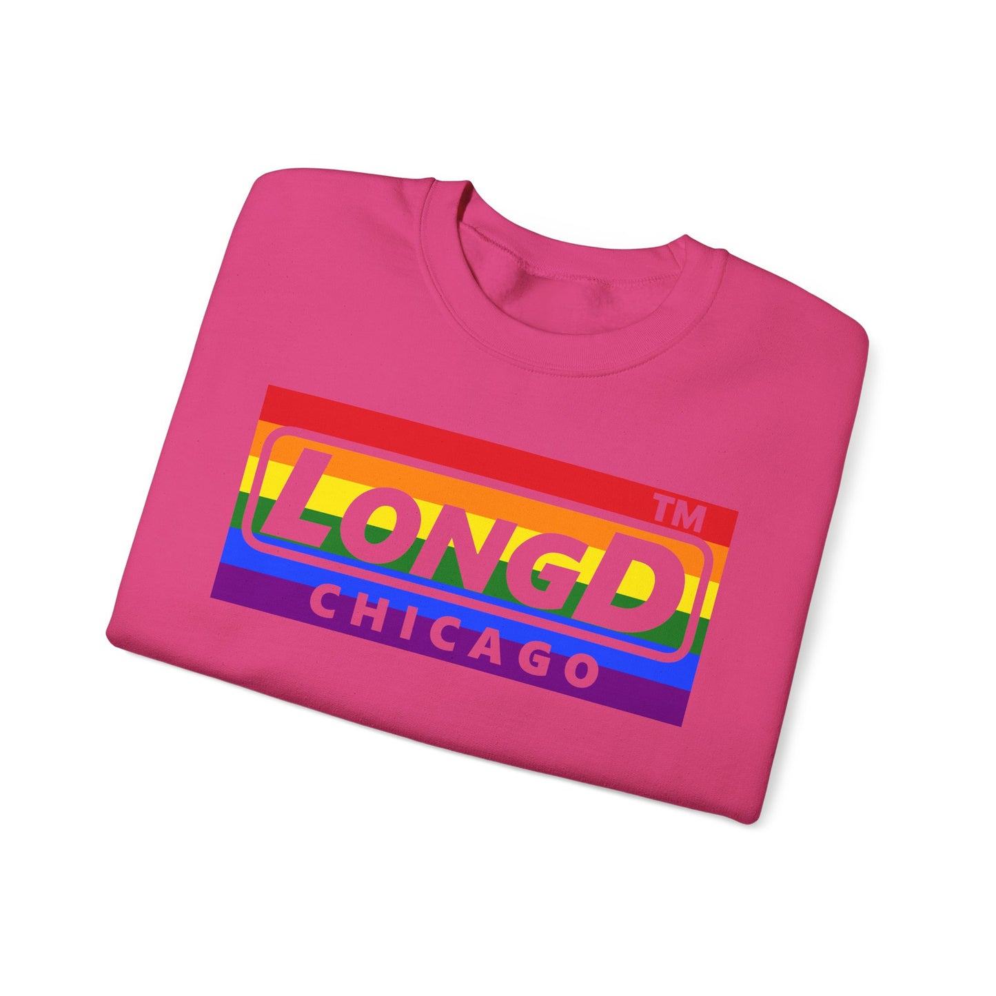 LongD negative horizontal striped Chicago logo crewneck sweatshirt (Pride colors)
