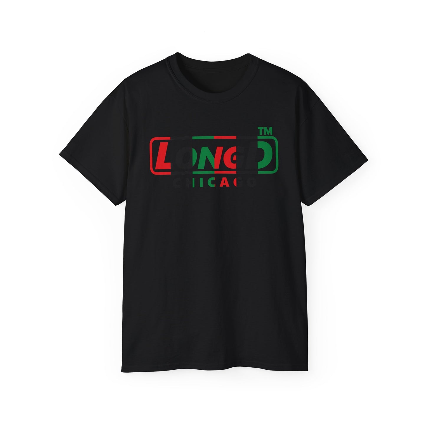 LongD positive vertical 6-striped Chicago logo cotton tee (Juneteenth colors)