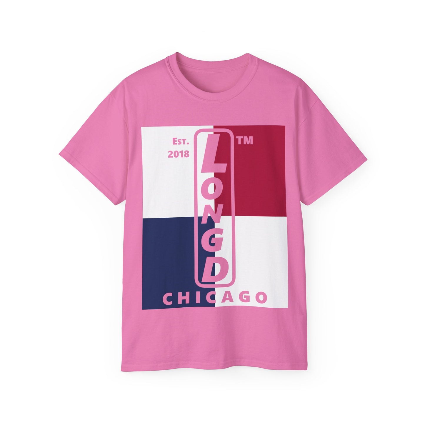 LongD cotton tee negative quarters Chicago upright logo (Patriotic colors)