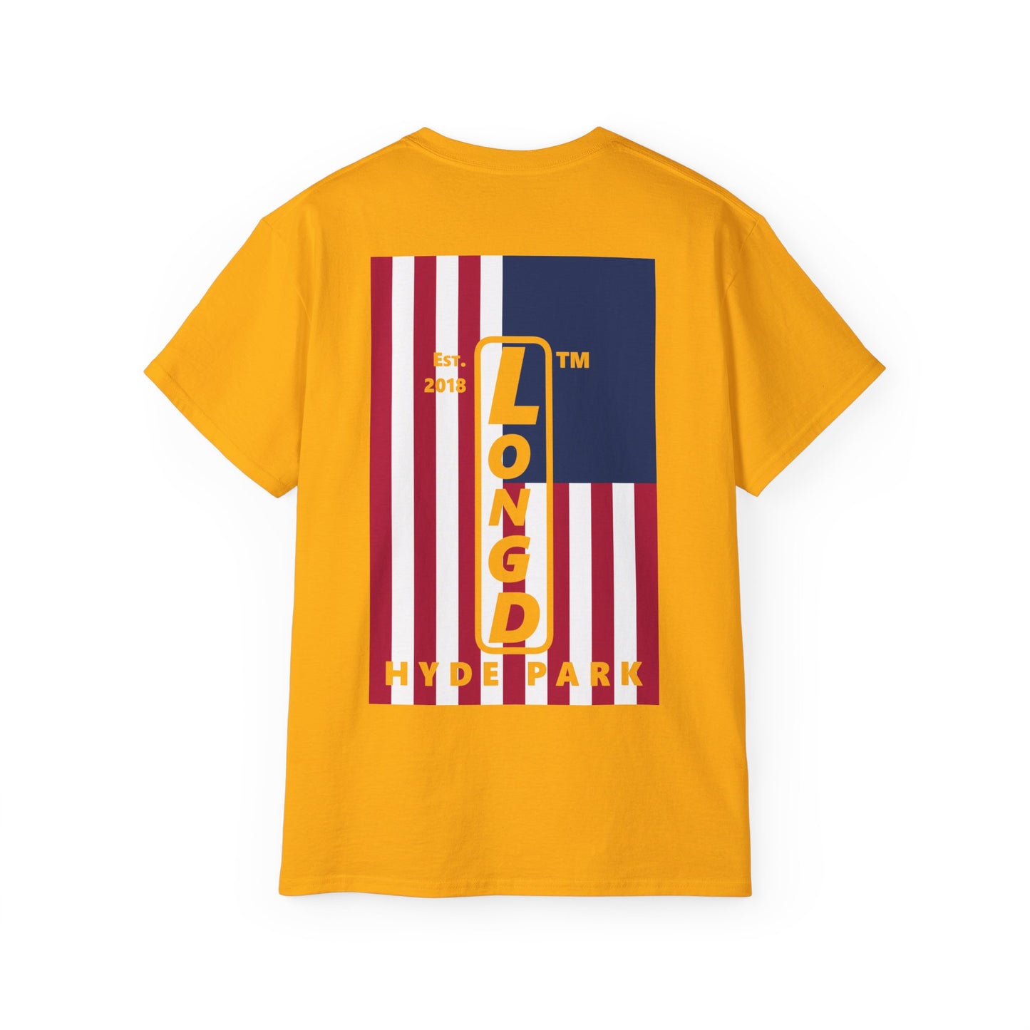 I Burst LongD cotton tee negative cropped flag single-breasted front-back Hyde Park upright logo (Patriotic colors)