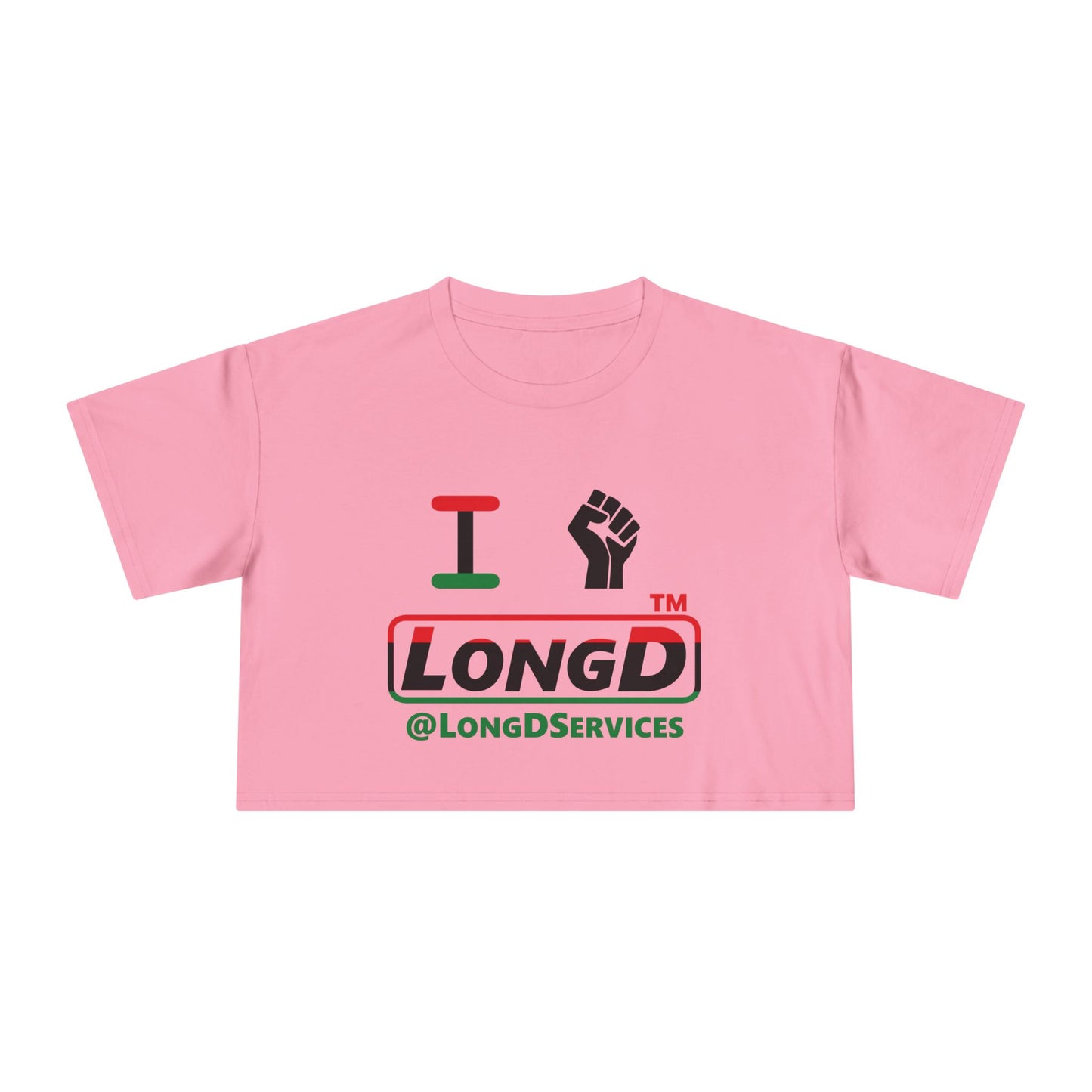 I fist LongD positive horizontal 3-striped tag logo crop tee