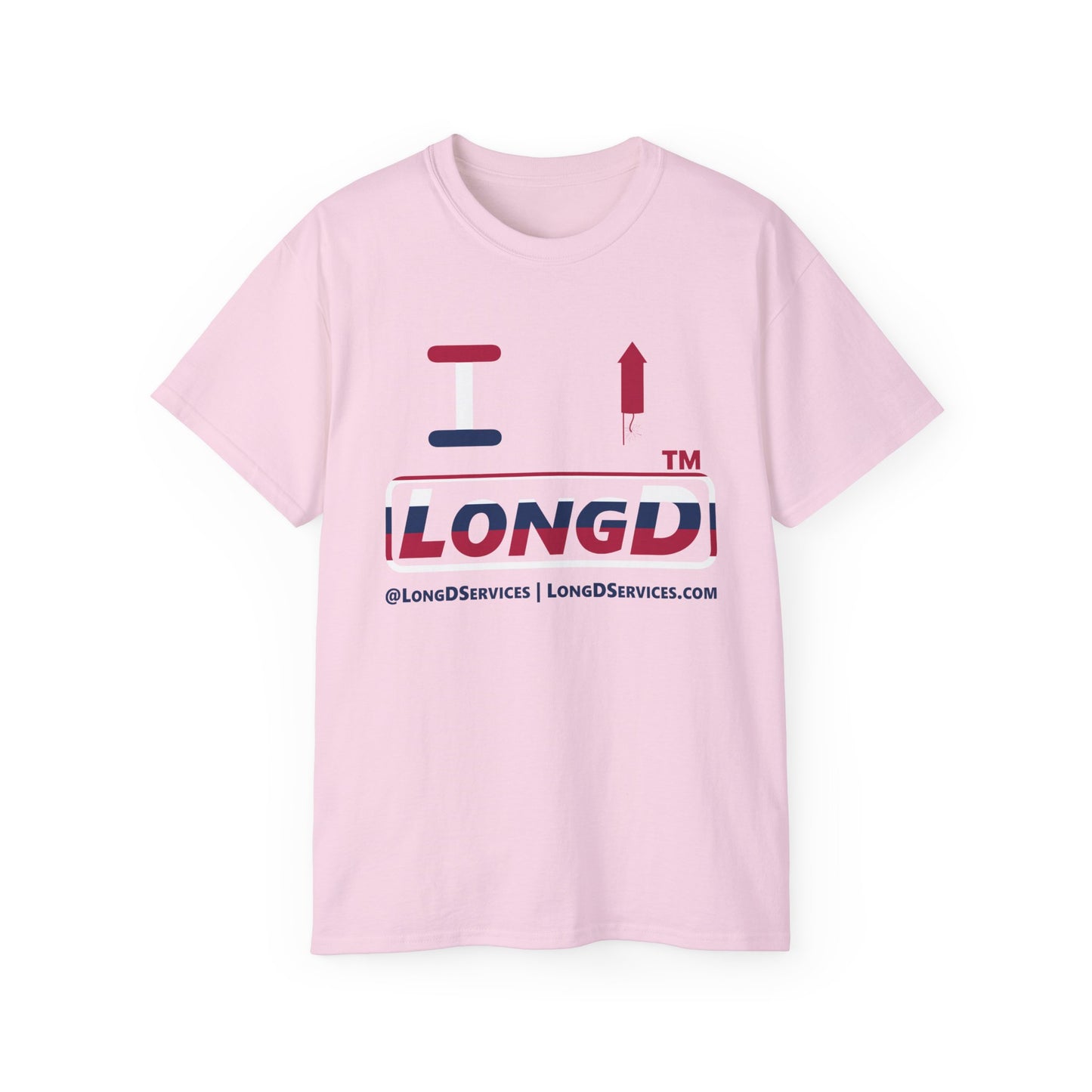 I firecracker LongD positive horizontal 6-striped tag-domain logo cotton tee