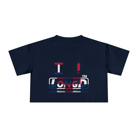 I firecracker LongD positive 2x5 tag-domain Logo Crop Tee (Patriotic colors)