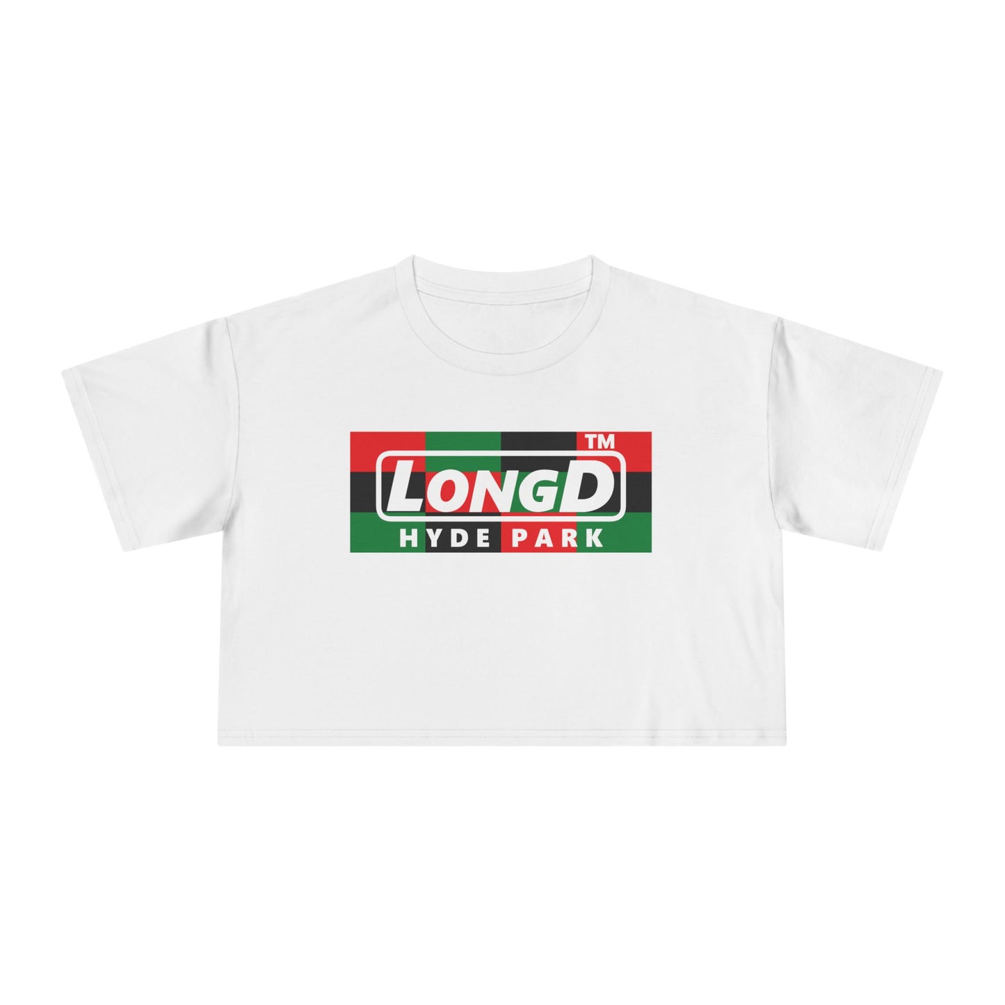 LongD negative 3x4 Hyde Park logo crop tee (Juneteenth colors)