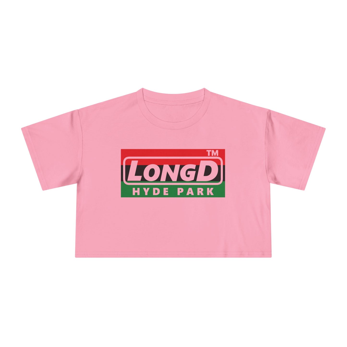 LongD negative horizontal 3-striped Hyde Park logo crop tee (Juneteenth colors)