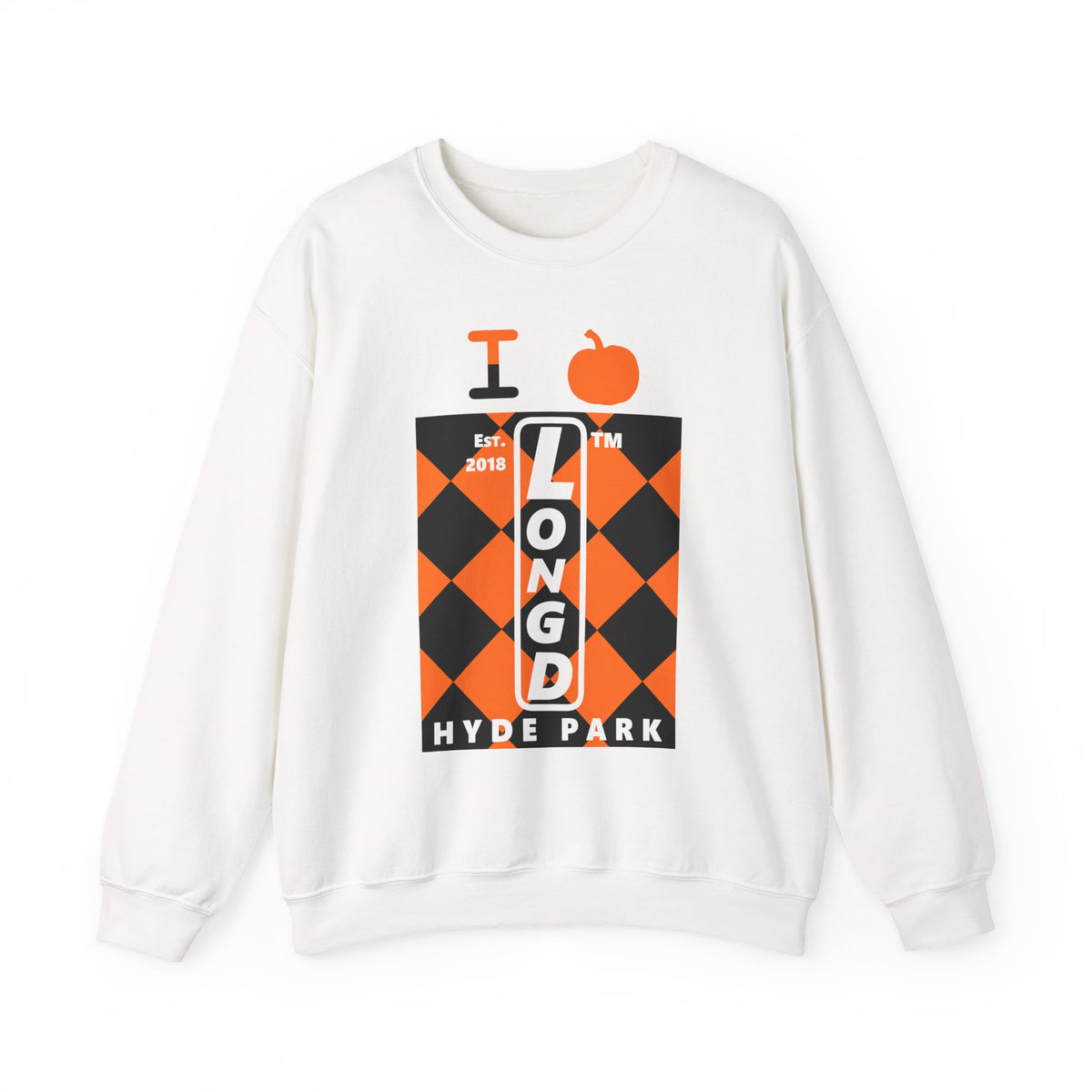 I pumpkin LongD Hyde Park negative upright argyle logo crewneck sweatshirt
