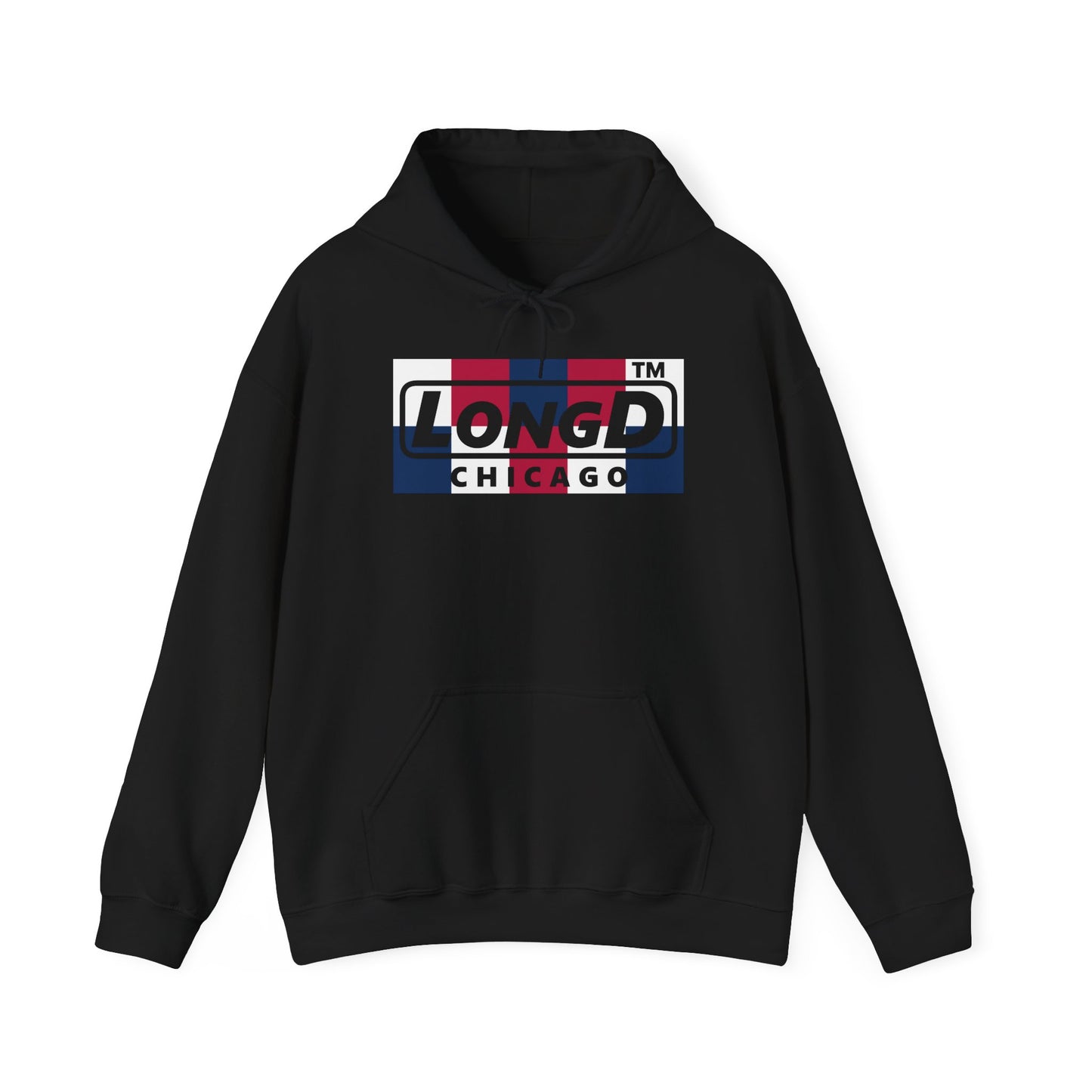LongD® negative 2x5 Chicago logo hoodie (patriotic colors)