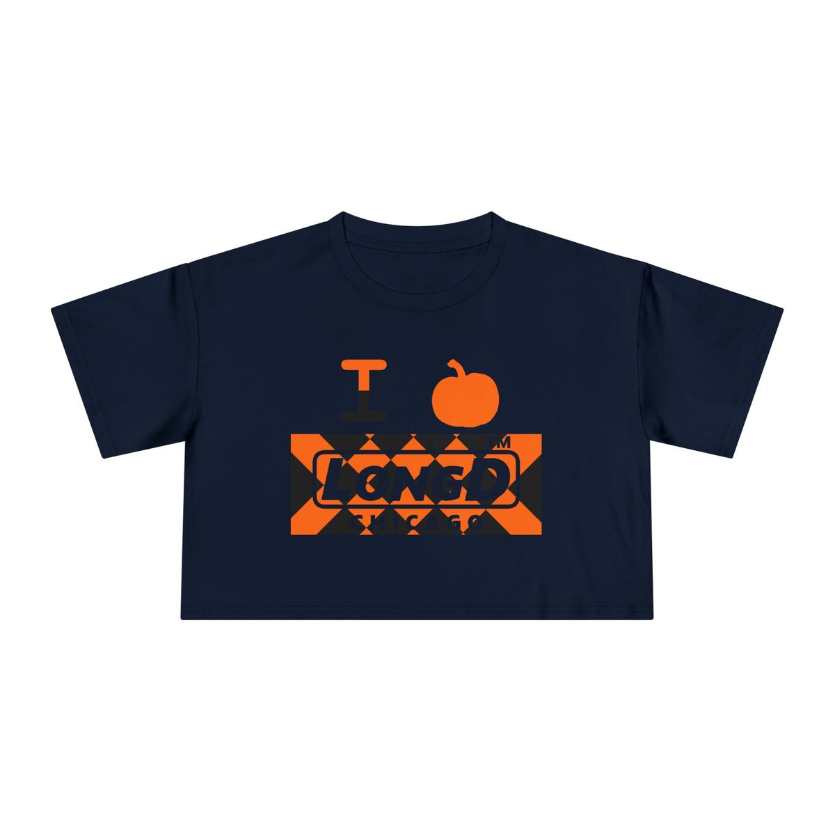 I pumpkin LongD Chicago negative stylized argyle logo crop tee