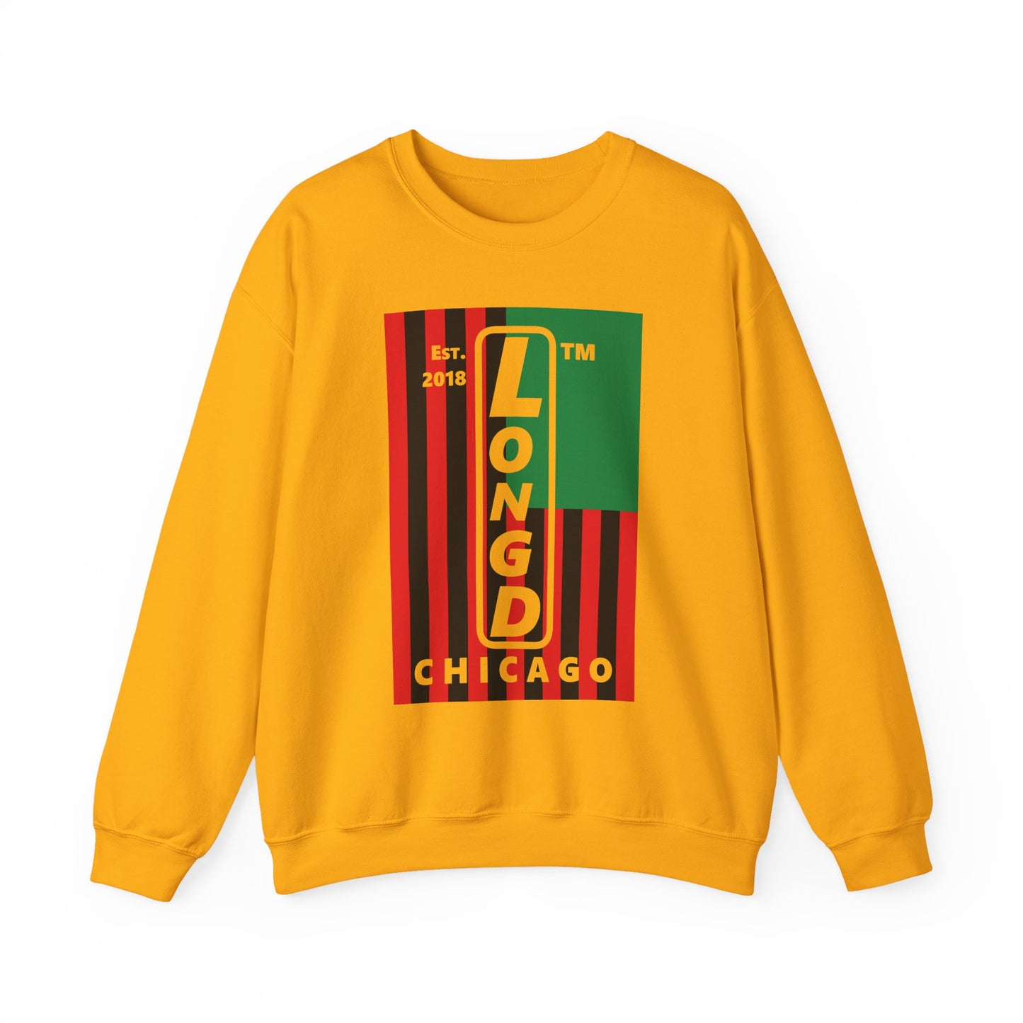 LongD negative cropped flag Chicago upright logo crewneck sweatshirt (Juneteenth colors)