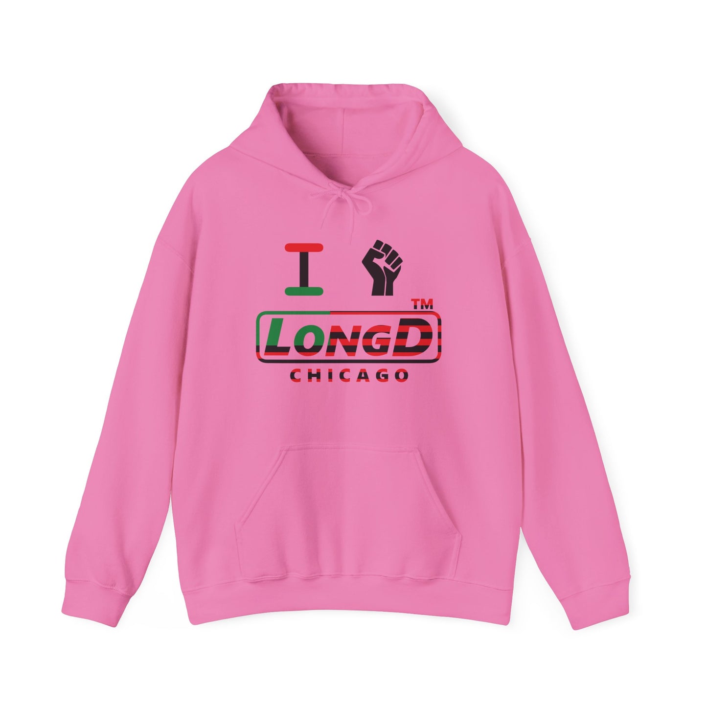 I fist LongD® positive flag Chicago logo Hoodie (Juneteenth colors)