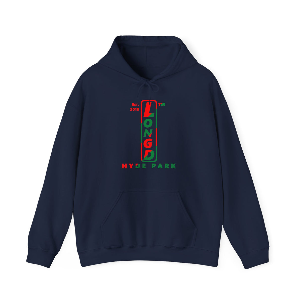 LongD Hyde Park positive upright pixel-weighted 4-striped logo (Xmas colors) hoodie