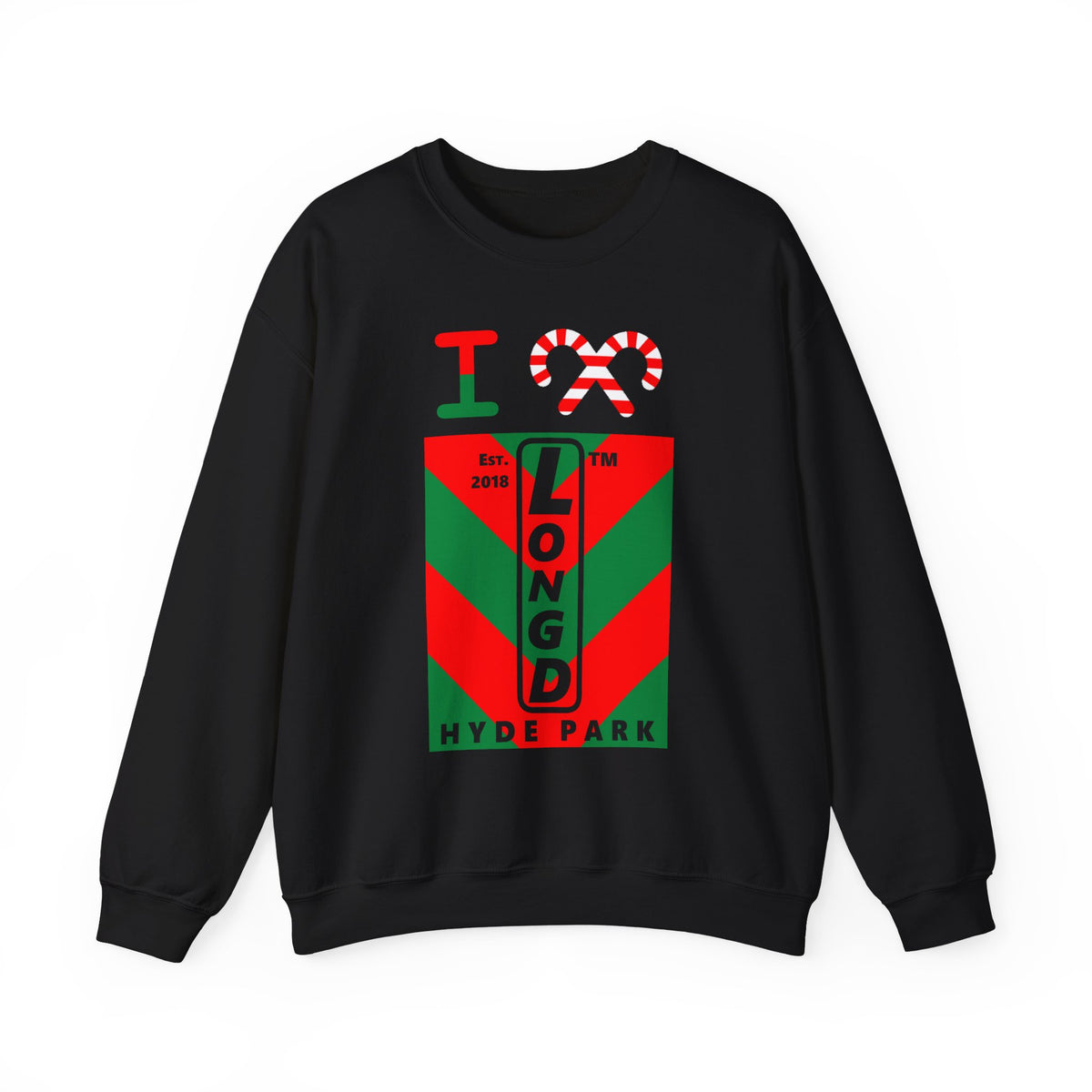 I candy cane LongD Hyde Park negative upright downward chevron logo crewneck sweatshirt