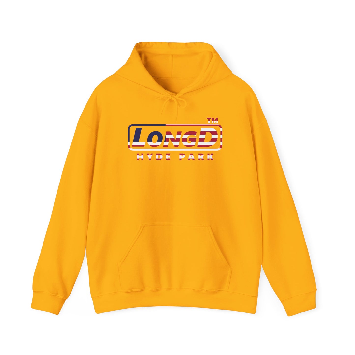 LongD® positive flag Hyde Park logo hoodie (patriotic colors)