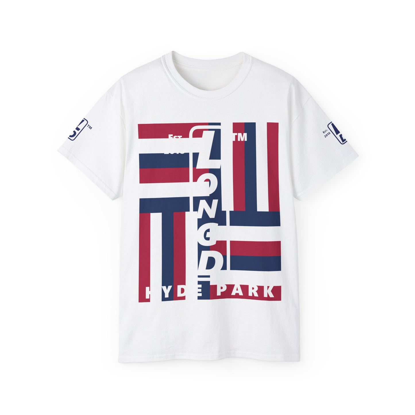 LongD cotton tee negative windmill 4-print Hyde Park upright logo (Patriotic colors)
