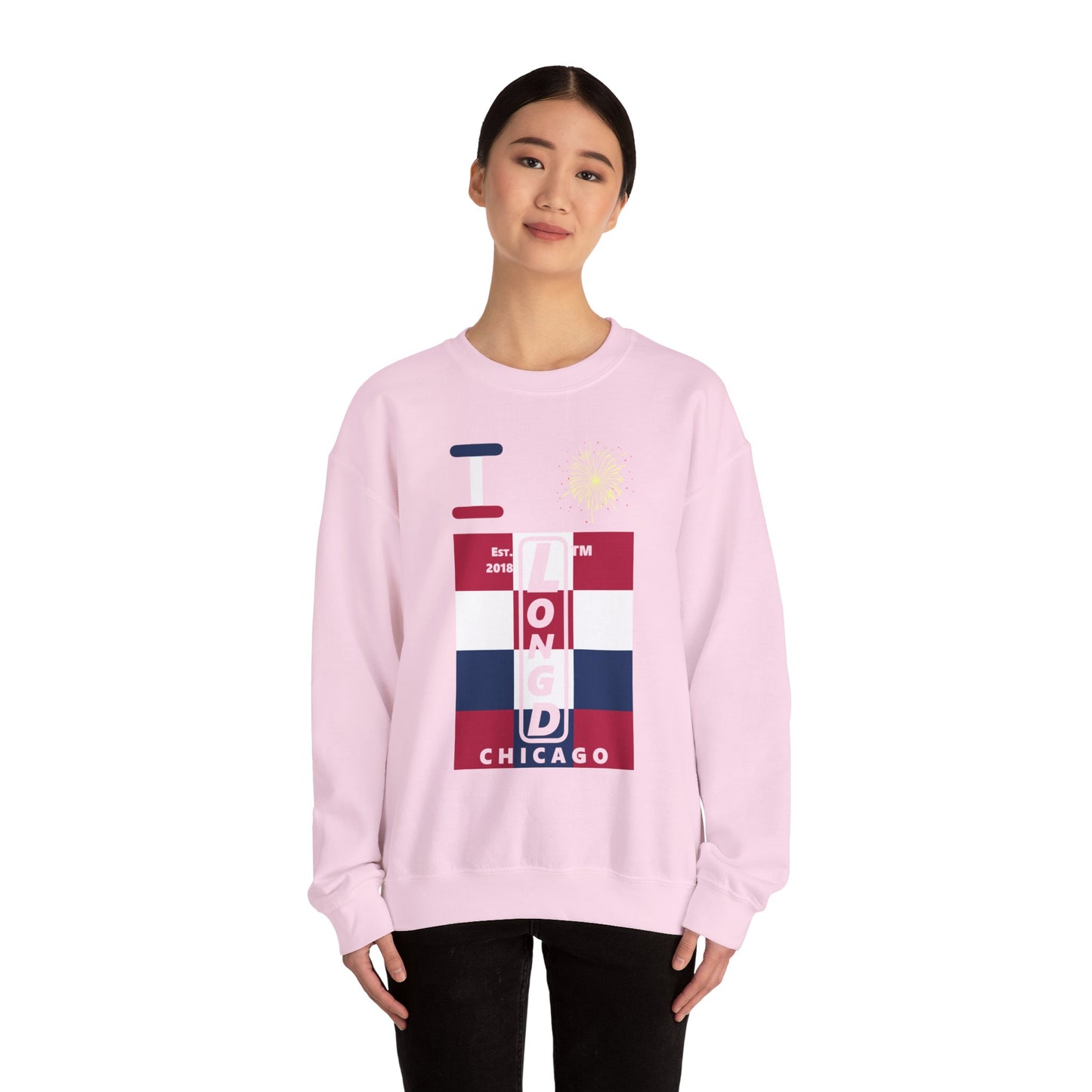 I Burst LongD negative 4x3 Chicago upright logo crewneck sweatshirt